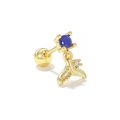Golden stud earring featuring a blue zircon and fish tail pendant on a white background - Blue Fish Tail - Gold (EGD1388)