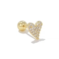 Gold heart stud earring with micro-paved clear crystals and secure screw back ball closure - Pave Heart Style (EGD1553) / Gold