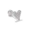 Macro shot of silver heart stud earring with micro-paved white zircons and ball screw back - Pave Heart Style (EGD1553) / Silver