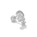 Dettaglio del piercing all'elice argento con motivi luna e stella e zircone rosa - Stile Zircone Luna Stella (EGD1575) / Argento