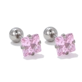 Σκουλαρίκια με ροζ ζιργκόν σε κοπή princess και βιδωτό κούμπωμα από ασήμι - 3mm