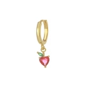 Gold huggie hoop earrings featuring a red heart-shaped crystal apple pendant - Heart Apple Style (EK00148) / Gold