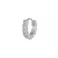 Silver geometric hoop earrings with micro-pave cubic zirconia in faceted metal design - Snake Scale Texture Style (EK00198) / Silver