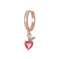 Rose gold cherry hoop earrings with red heart-shaped zircon and green leaf stone - Heart Apple Style (EK00148) / Rose Gold