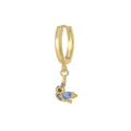 Gold bird huggie hoop earring featuring a pear-cut blue zircon bird pendant - Bird Style (EK00149) / Gold
