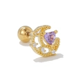 Golden moon stud earring with purple heart stone and crystal inlay for cartilage piercing - Crescent Heart Purple Gold (EGD1218)