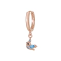 Rose gold koala hoop earring with bright blue pear-shaped zircon and sparkly accents - Koala Bird Style (EK00149) / Rose Gold