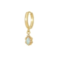 Gold plated hoop earrings featuring oval opal pendant with iridescent blue-green tones - Oval Opal Style (EK00147) / Gold