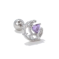 Star and moon stud earrings in silver finish featuring a purple heart-shaped stone - Crescent Heart Purple Silver (EGD1218)