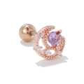 Rose gold moon stud earring with purple heart crystal and sparkling zircon stones - Crescent Heart Purple Rose Gold (EGD1218)