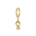 Gold princess hoop earring featuring a girl pendant with moonstone and yellow zircon - Girl Cartoon Style (EK00128) / Gold