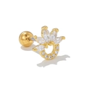 Golden rabbit ear stud with marquise-cut white zircons and a secure ball screw back - Flower Cluster Gold (EGD1203)
