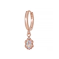 Rose gold huggie hoop earring featuring an oval opal pendant with vintage floral border - Oval Opal Style (EK00147) / Rose Gold