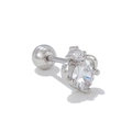 Silver 20G stainless steel helix earring with crown-set clear cubic zirconia stone - Silver Crown Style (EGD0933)
