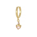 Single gold hoop earring with acorn-shaped light pink gemstone and pink zircon - Pink Acorn Style (EK00150) / Gold