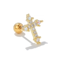 Gold cross stud earring with iridescent stones and white zircon and a ball screw back - Cross Shape Gold (EGD0944)
