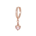 Elegant rose gold huggie hoop earring featuring a delicate pink acorn-shaped pendant - Pink Acorn Style (EK00150) / Rose Gold