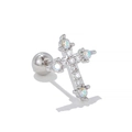 Cross cartilage stud earring in silver stainless steel with iridescent opal stones - Cross Shape Silver (EGD0944)