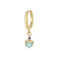 Gold hoop earring with light blue semi-sphere gemstone and dark blue crystal accent - Blue Acorn Style (EK00150) / Gold