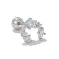 Surgical steel stud earring with silver finish and sparkling heart-shaped zircon stones - Silver Curved Style (EGD1219)