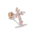 Rose gold cross stud earring with white zircons and iridescent opal stones for women - Cross Shape Rose Gold (EGD0944)