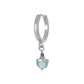 Princess hoop earring featuring dark blue gem and light blue acorn charm in silver - Blue Acorn Style (EK00150) / Silver