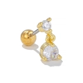 Golden bunny ear cartilage stud featuring dual stacked round cubic zirconia crystals - Double Stone Drop Gold (EGD1236)