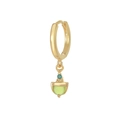 Hoop earring with light green translucent stone and dark green zircon in gold finish - Green Acorn Style (EK00150) / Gold