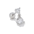 Silver stainless steel ear cartilage stud with double dangling round zircon stones - Double Stone Drop Silver (EGD1236)