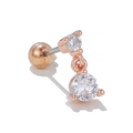 Rose gold double cubic zirconia ear cartilage stud with secure ball screw back closure - Double Stone Drop Rose Gold (EGD1236)