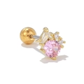 Pink round cubic zirconia stud earring with gold-plated setting and screw back ball - Pink Round and Rectangular Zirconia Design(EGD0855) / Gold