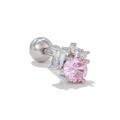 Surgical steel tragus stud with pink round zircon and clear crystal accents - Pink Round and Rectangular Zirconia Design(EGD0855) / Silver