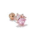 Rose gold barbell stud earring with large pink round zircon and crystal accents - Pink Round and Rectangular Zirconia Design(EGD0855) / Rose Gold