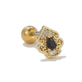 Gold bohemian teardrop piercing stud with black waterdrop stone and zircon accents - Vintage Teardrop Black Zirconia Style(EGD1004) / Gold