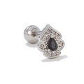 Boucle d'oreille vintage argentée avec zircon noir et petits cristaux brillants - Style Rétro Zirconia Noir en Forme de Larme(EGD1004) / Argent