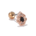 Clou d'oreille en or rose avec zircon goutte noir et sertissage de pierres blanches - Style Rétro Zirconia Noir en Forme de Larme(EGD1004) / Or rose