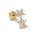 Boucles d'oreilles fleurs dorées à double couche avec zircons et fermoir à vis sphérique - Design Zirconia Fleur à Cinq Pétales Double Couche(EGD0919) / Or