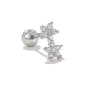 Piercing d'oreille fleur double en argent avec zircons et fermoir à boule vissée - Design Zirconia Fleur à Cinq Pétales Double Couche(EGD0919) / Argent