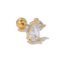 Golden stud earring with double teardrop zircon stones and a ball screw back closure - Double Teardrop / Gold