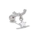 Piercing cartilage étoile en argent avec barre courbée en zircon et fermoir à boule - Barre Courbe avec Diamants et Étoile à Cinq Branches Pleine(EGD1061) / Argent