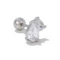 Silver flower earring variant with two pear-cut cubic zirconia and ball screw back - Double Teardrop / Silver