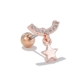 Boucle d'oreille en or rose sertie de zircons avec pendentif étoile et fermoir à vis - Barre Courbe avec Diamants et Étoile à Cinq Branches Pleine(EGD1061) / Or rose