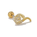 Gold-plated snake cartilage stud earring with micro-set clear zircon stones and ball back - Snake Style / Gold