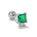 Orecchino a perno quadrato con zircone verde e chiusura a sfera in argento per piercing - Stile Smeraldo Quadrato / Argento