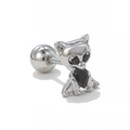 Detail von Katzen-Ohrklemme aus Silber mit schwarzem Herz-Edelstein und Schraubkugel - Katze Stil Silber (EGD1437 Silber)