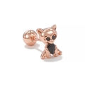 Detail eines rosévergoldeten Tier-Ohrsteckers mit schwarzem Stein und Kugel-Schraubverschluss - Katze Stil Roségold (EGD1437 Roségold)