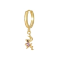 Orecchino huggie dorato con ciondolo a cartone animato e zircone viola a goccia - Stile Figurina alla Moda (EK00157) / Oro