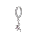 Orecchini a cerchio in argento con ciondolo a grillo e zircone rosa-viola - Stile Figurina alla Moda (EK00157) / Argento