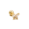 Golden butterfly ear stud with clear zircon stones and a secure ball back closure - Butterfly Clear Zircon Style (EGD0057 Gold)