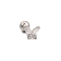 Silver butterfly stud earring with sparkling cubic zirconia for cartilage piercing - Butterfly Clear Zircon Style (EGD0057 White K)